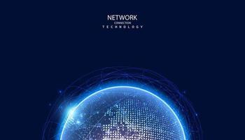 abstracte wereldwijde dot netwerk cirkel digitale verbinding en communicatie futuristisch op blauwe achtergrond. vector