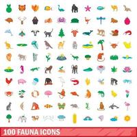 100 fauna iconen set, cartoon stijl vector