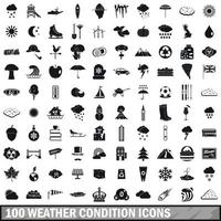 100 weersomstandigheden iconen set, eenvoudige stijl vector