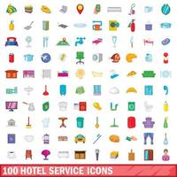 100 hotelservice iconen set, cartoon stijl vector