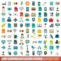 100 communicatie iconen set, vlakke stijl vector