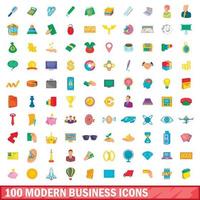 100 moderne zakelijke iconen set, cartoon stijl vector