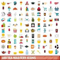 100 thee meesterschap iconen set, vlakke stijl vector