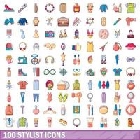 100 stylist iconen set, cartoon stijl vector