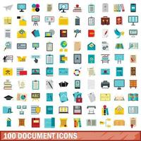 100 document iconen set, vlakke stijl vector