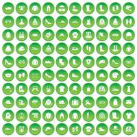 100 kleding en accessoires iconen set groen vector