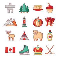 Canada reizen iconen set, cartoon stijl vector