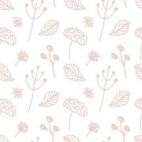 doodle plantenpatroon. naadloze achtergrond. schattige abstracte bloemen en bladeren. minimalistische vormgeving. universeel ontwerp voor textiel, digitaal papier, cosmeticaverpakkingen. vectorillustratie, met de hand getekend vector