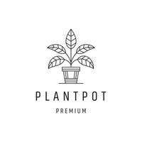 plant pot logo ontwerp met lijntekeningen op witte backround vector