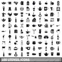 100 gebruiksvoorwerp iconen set, eenvoudige stijl vector