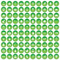 100 babypictogrammen instellen groene cirkel vector