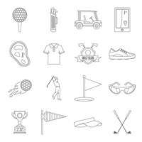 golf items iconen set, Kaderstijl vector