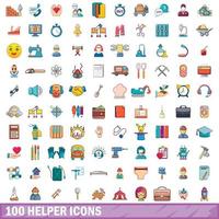 100 helper iconen set, cartoon stijl vector