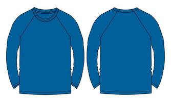 raglan lange mouw t-shirt technische mode platte schets vector illustratie blauwe kleur sjabloon