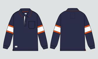 poloshirt met lange mouwen vector illustratie sjabloon voor- en achterkant weergaven