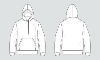 hoodie met lange mouwen technische mode platte schets vector illustratie sjabloon