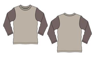 tweekleurige kaki kleur lange mouw t-shirt vector illustratie sjabloon voor- en achterkant weergaven