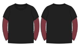 two tone kleur lange mouw t-shirt vector illustratie zwarte kleur sjabloon voor- en achterkant weergaven