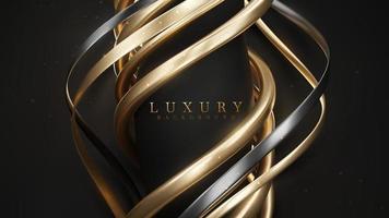 zwarte luxe achtergrond met gouden curve-elementen en glitter lichteffect decoratie. vector