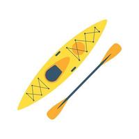 een plastic kajak met een peddel. roeiboot voor vissen, toerisme, reizen, actieve watersporten. bovenaanzicht. platte vectorillustratie geïsoleerd op een witte achtergrond. vector