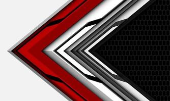 abstract rood wit zwart metalen pijl richting geometrische met grijze zeshoek mesh ontwerp moderne futuristische technologie achtergrond vector