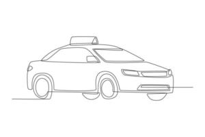 enkele een lijntekening taxi auto met dak teken. weg- en verkeersconcept. doorlopende lijn tekenen ontwerp grafische vectorillustratie. vector