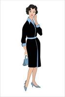 stijlvolle mode geklede vrouw 1960 stijl. vintage mode silhouet uit de jaren 60. elegante zakenvrouw. kledingstijl voor kantoormode vector