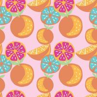 gemengd fruit en oranje naadloos patroonontwerp op roze vector