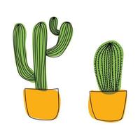 vector handgemaakte geïsoleerde cactussen en vetplanten set. schattige groene cactus in bloempotten.