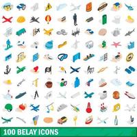100 zekeren iconen set, isometrische 3D-stijl vector