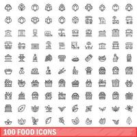 100 voedsel iconen set, Kaderstijl vector