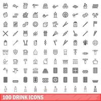 100 drank iconen set, Kaderstijl vector