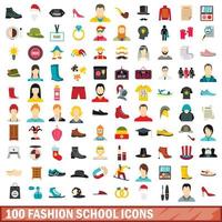 100 mode school iconen set, vlakke stijl vector