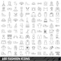 100 mode-iconen set, Kaderstijl vector
