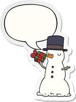 cartoon sneeuwpop en tekstballon sticker vector