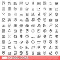 100 school iconen set, Kaderstijl vector