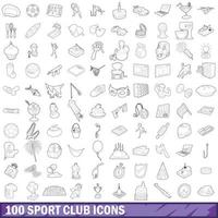 100 sportclub iconen set, Kaderstijl vector