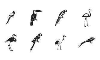 exotische vogels pictogrammenset, eenvoudige stijl vector