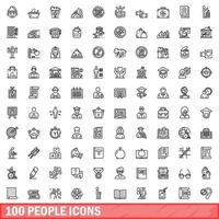 100 mensen iconen set, Kaderstijl vector