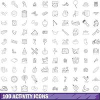 100 activiteit iconen set, Kaderstijl vector