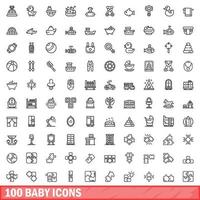 100 baby iconen set, Kaderstijl vector