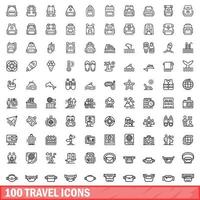 100 reis iconen set, Kaderstijl vector