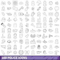 100 politie iconen set, Kaderstijl vector