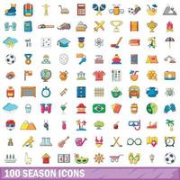 100 seizoen iconen set, cartoon stijl vector