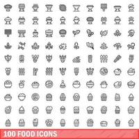 100 voedsel iconen set, Kaderstijl vector