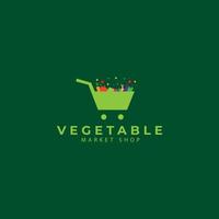 plantaardig vectorembleem met karretje voor biologische winkel gezondheidswinkel of vegetarisch caféillustratieontwerp vector