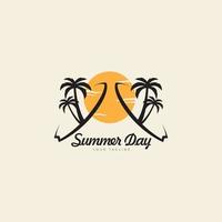 zomer logo met surfplank en kokospalm ontwerp vectorillustratie vector