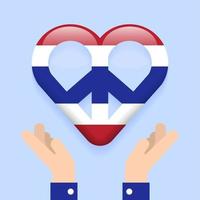 twee handen houden hart vredesteken symbool bidden voor thailand land liefde vreedzaam geïsoleerd vlag aan kant abstract concept 3d kaart pictogram cartoon vectorillustratie vector