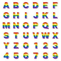 alfabet karakter lettertype hoofdletters trots maand lgbtqia gelijkheid regenboog kleurrijk rood oranje geel groen blauw violet 3d papier knipsel kaart vector illustratie