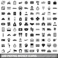 100 betalende geld iconen set, eenvoudige stijl vector